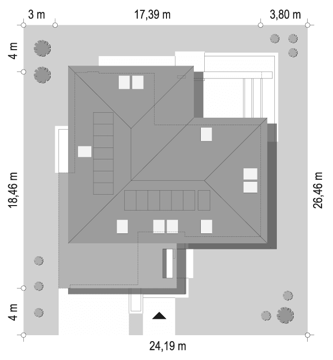 Rzut usytuowania budynku na działce Hiacynt wariant B