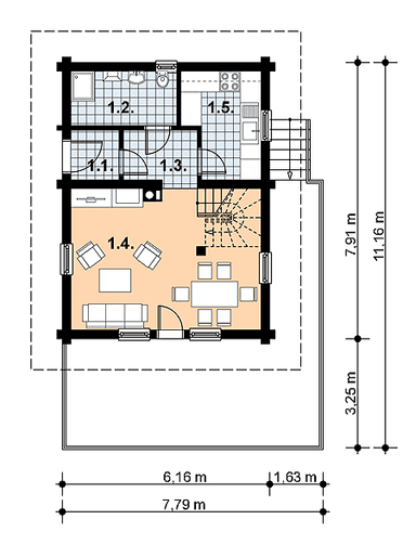 Rzut parteru w projekcie domu L-87