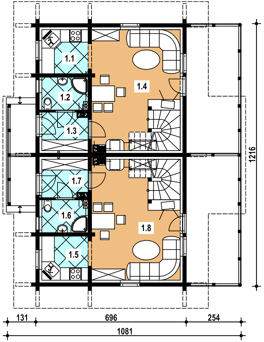 Rzut PARTERU w projekcie domu ABL 136 DOM RUBINOWA