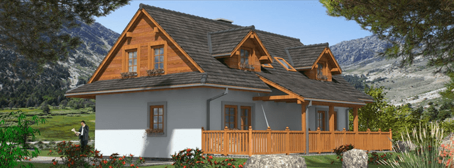 Widok na dom ABL 136 DOM RUBINOWA od ogrodu piękny taras