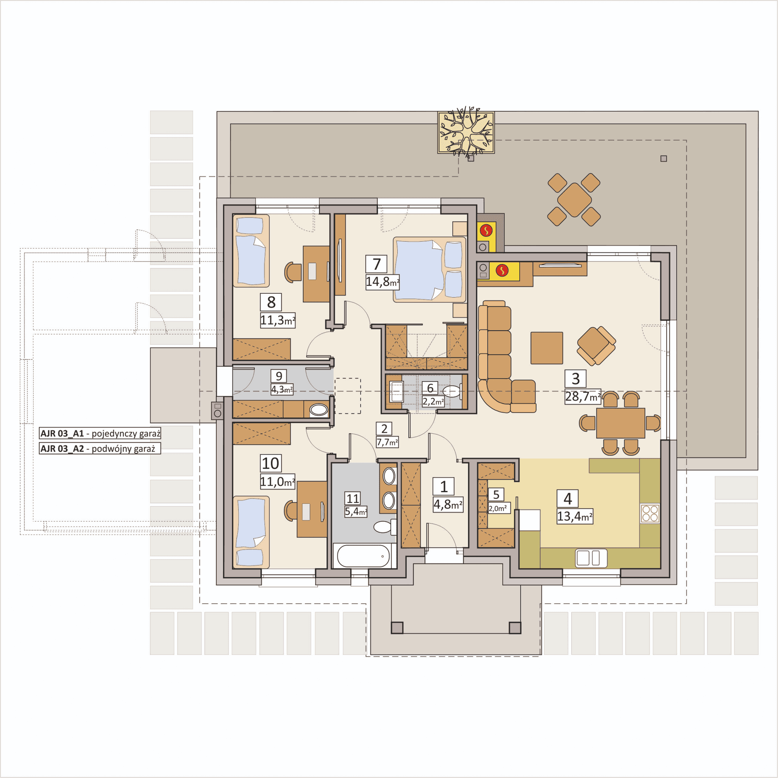 Rzut parteru w projekcie domu AJR 03 B V01