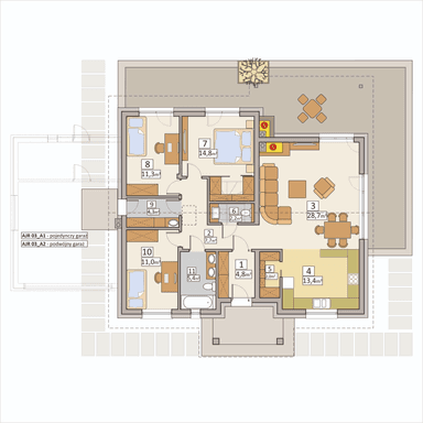 Rzut parteru w projekcie domu AJR 03 B V01