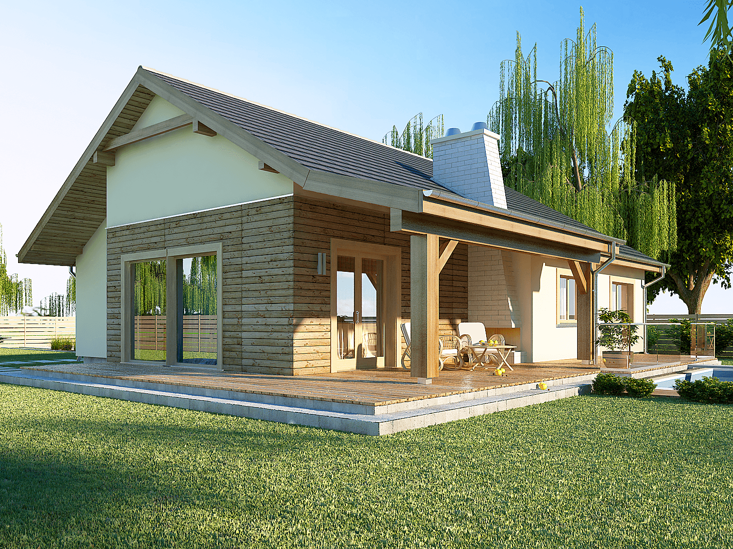 Piękny taras w projekcie domu parterowego