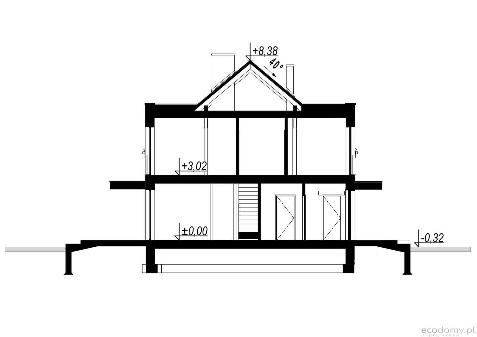Przekrój projektu domu Eco48