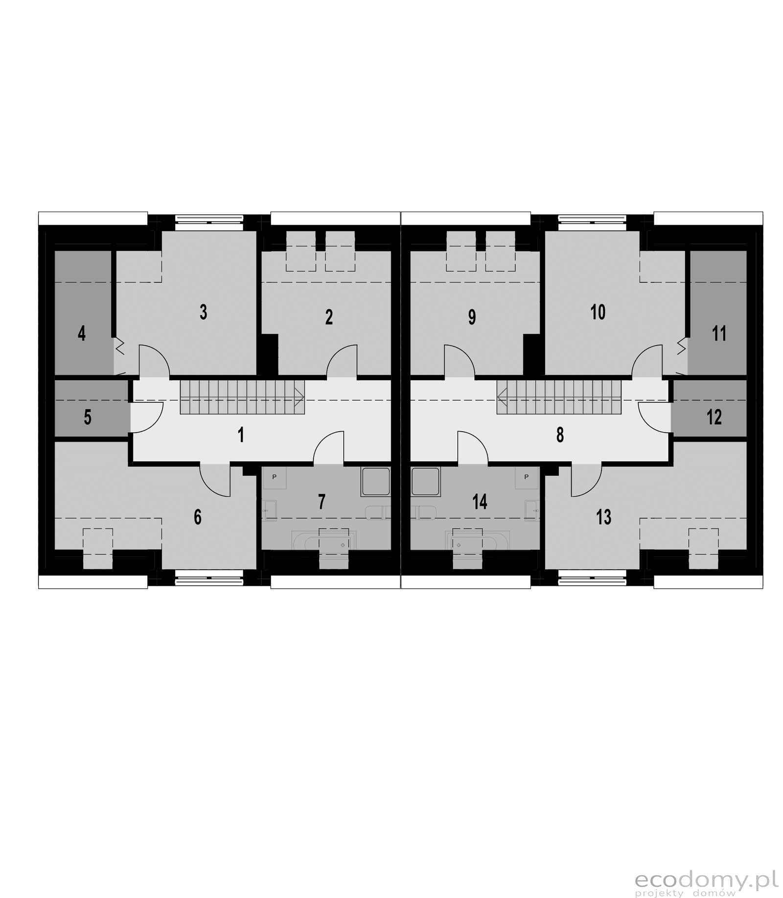 Rzut poddasza projekt bliźniaczy Eco48