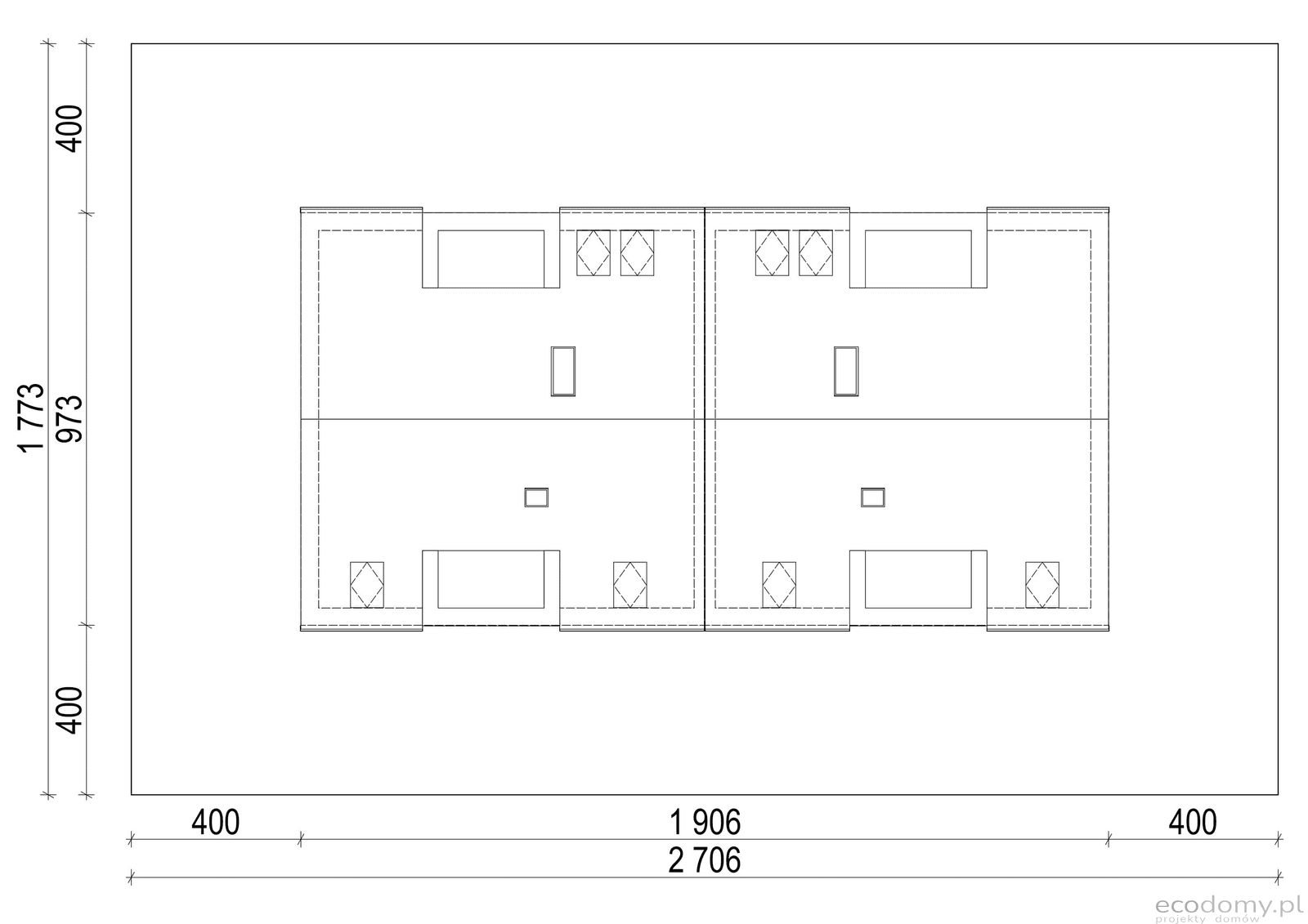 Usytuowanie na działce projekt bliźniaka Eco48