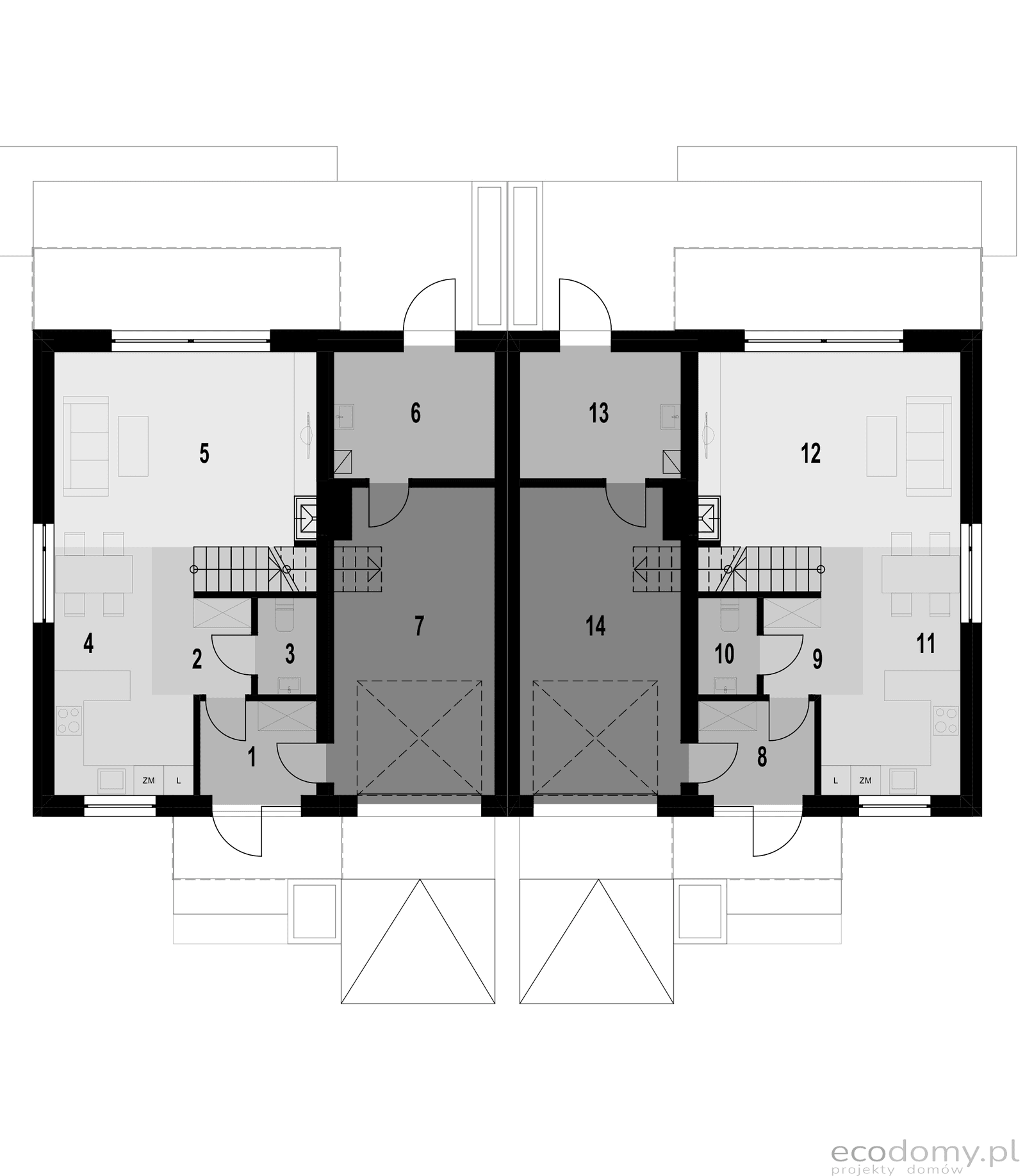 Rzut parteru projekt bliźniaka Eco48