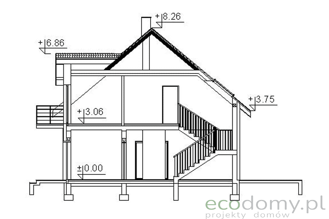 Przekrój w projekcie domu jednorodzinnego Eco 11