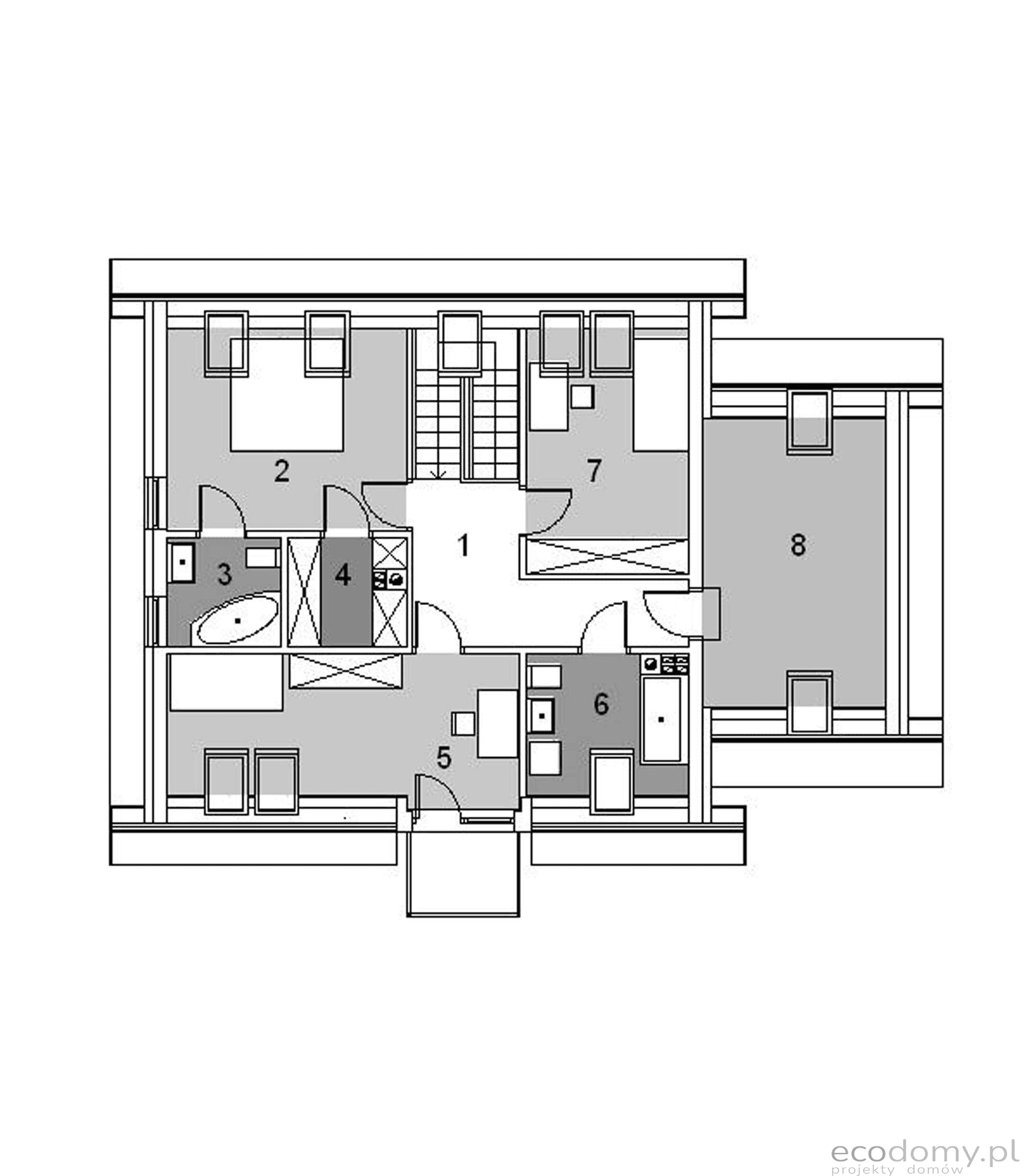 Rzut poddasza w projekcie domu Eco11