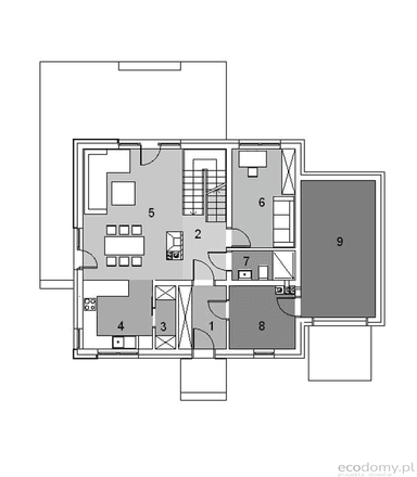 Rzut parteru w projekcie domu jednorodzinnego Eco11