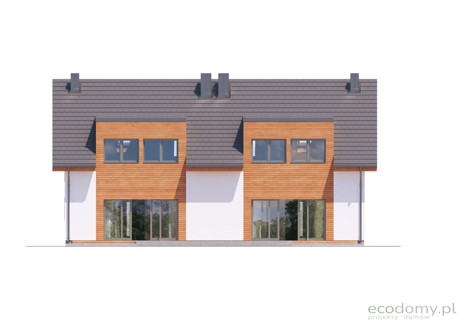 Elewacja tylna w projekcie domu ECO12 w zabudowie bliźniaczej