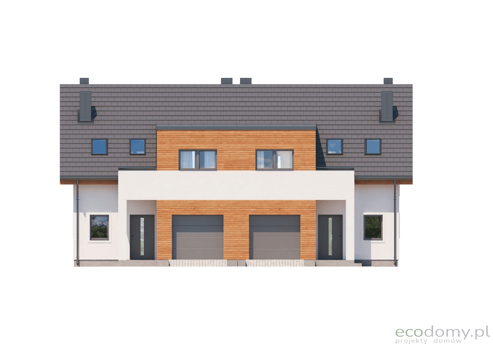 Elewacja frontowa projektu domu w zabudowie bliźniaczej Eco12