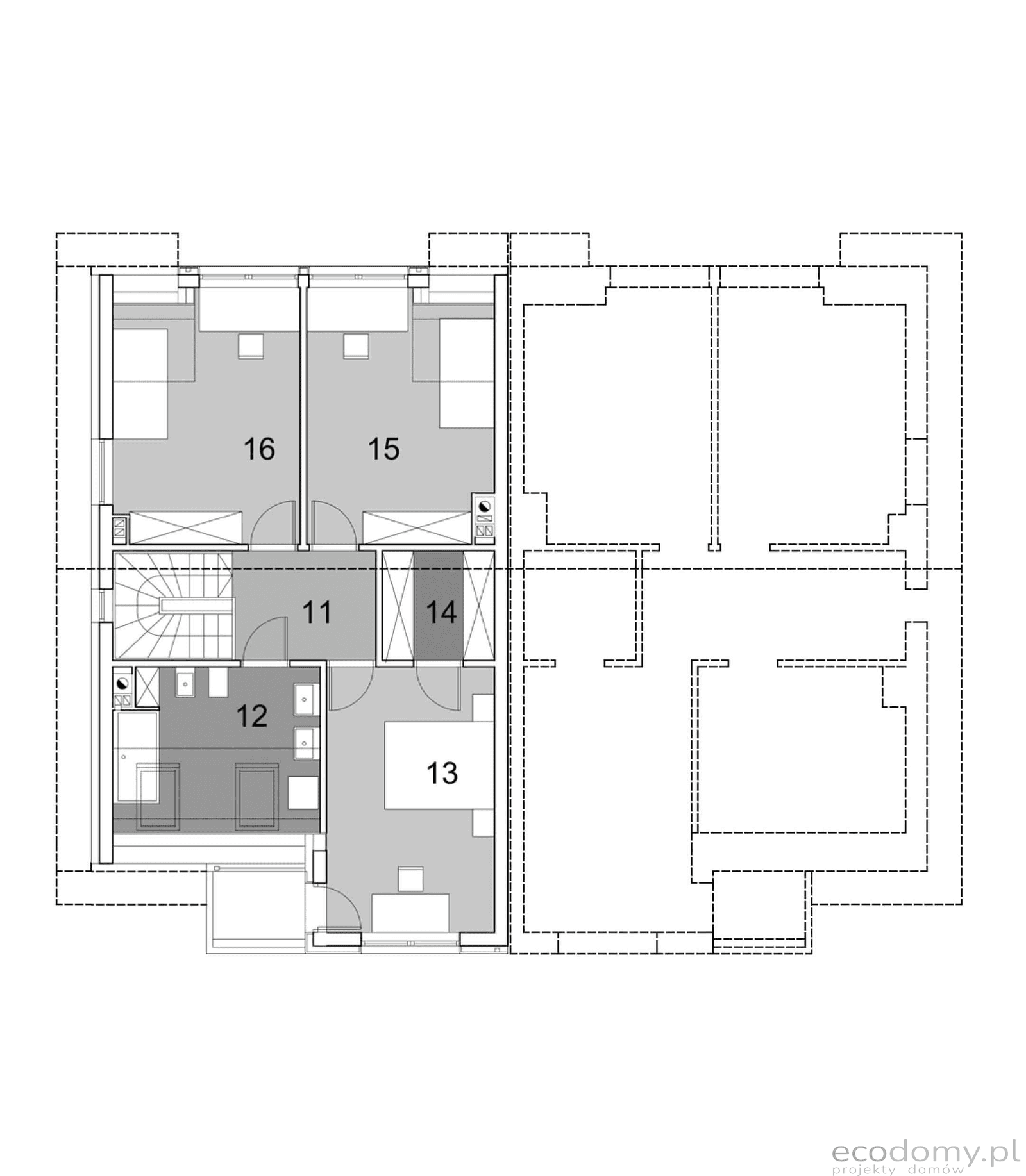 Rzut poddasza w projekcie domu Eco12 zabudowa bliźniacza