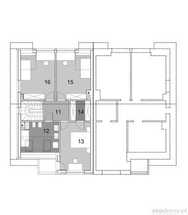 Rzut poddasza w projekcie domu Eco12 zabudowa bliźniacza