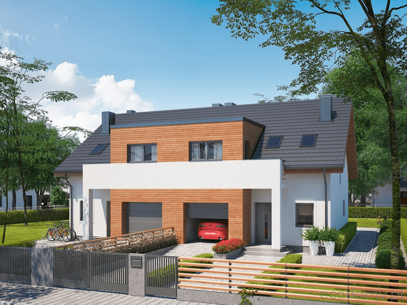Wizualizacja domu w zabudowie bliźniaczej Eco12
