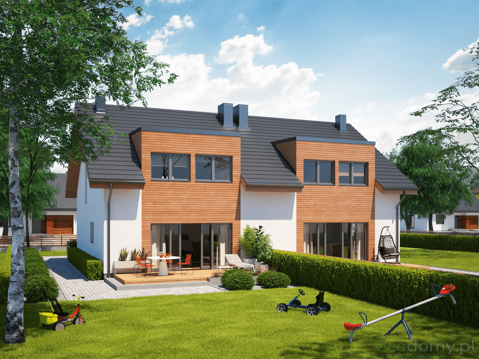 Wizualizacja projektu domu Eco12 w zabudowie bliźniaczej