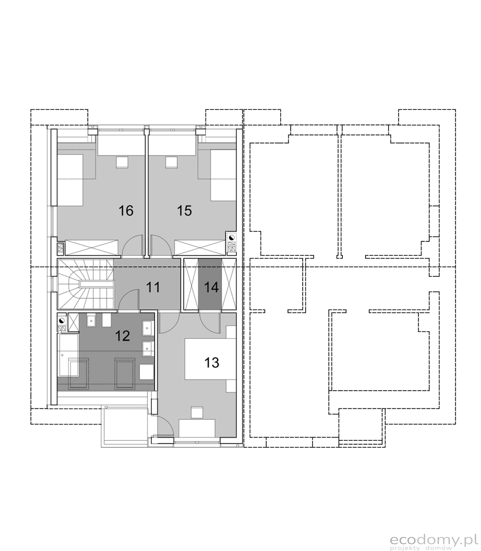 Rzut poddasza projektu domu w zabudowie szeregowej Eco12