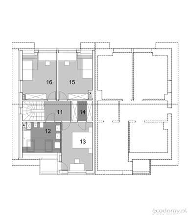 Rzut poddasza projektu domu w zabudowie szeregowej Eco12