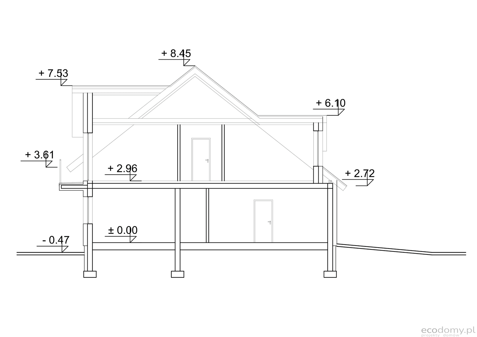 Przekrój projektu domu jednorodzinnego Eco 15