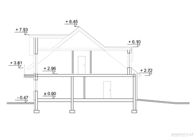 Przekrój projektu domu jednorodzinnego Eco 15