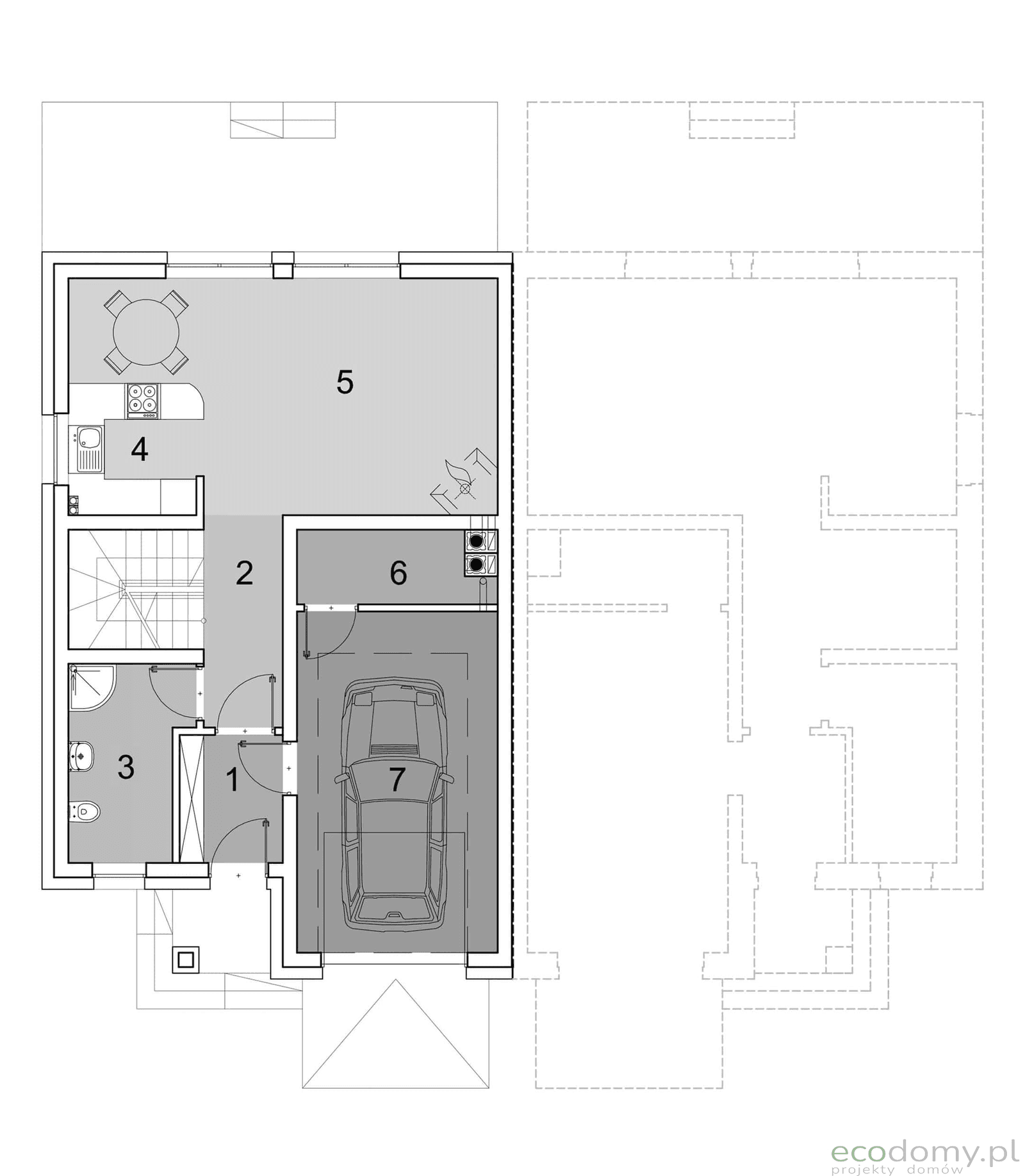 Rzut parteru w projekcie domu Eco 15