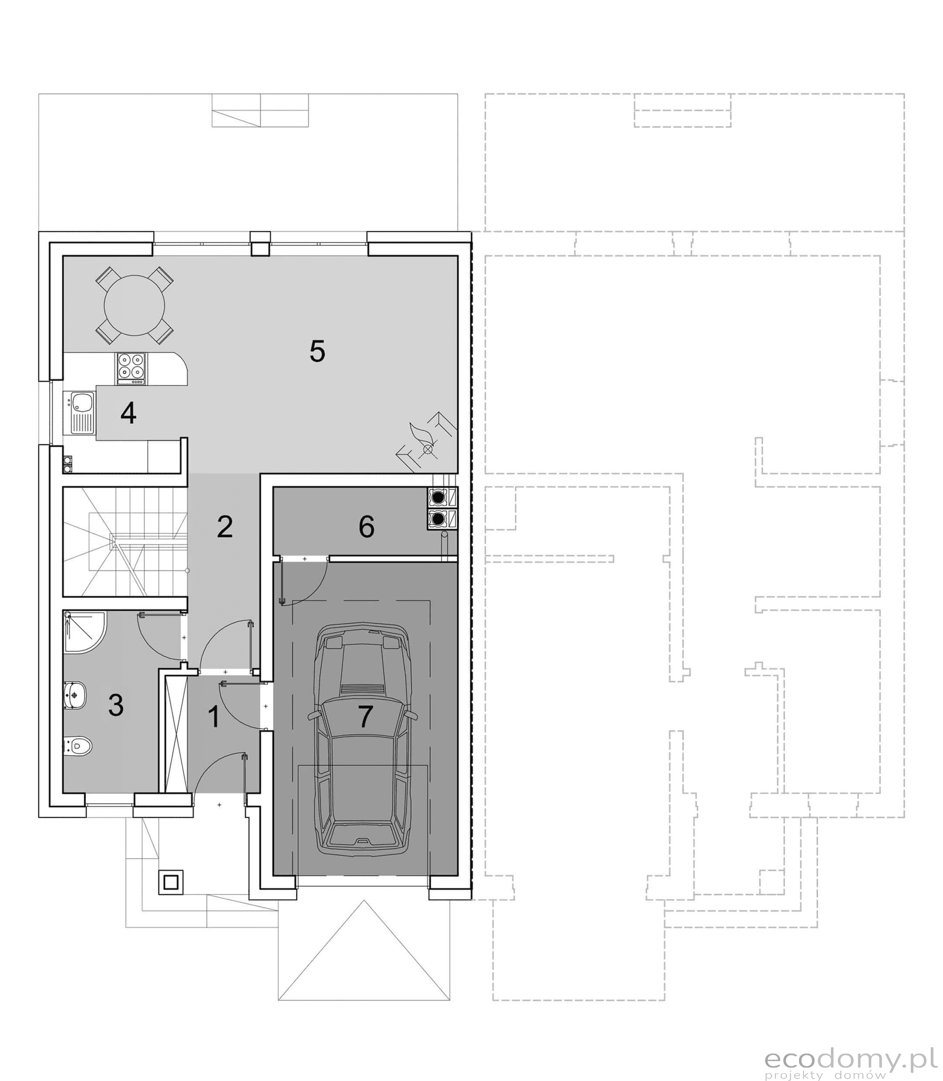 Rzut parteru w projekcie domu Eco 15