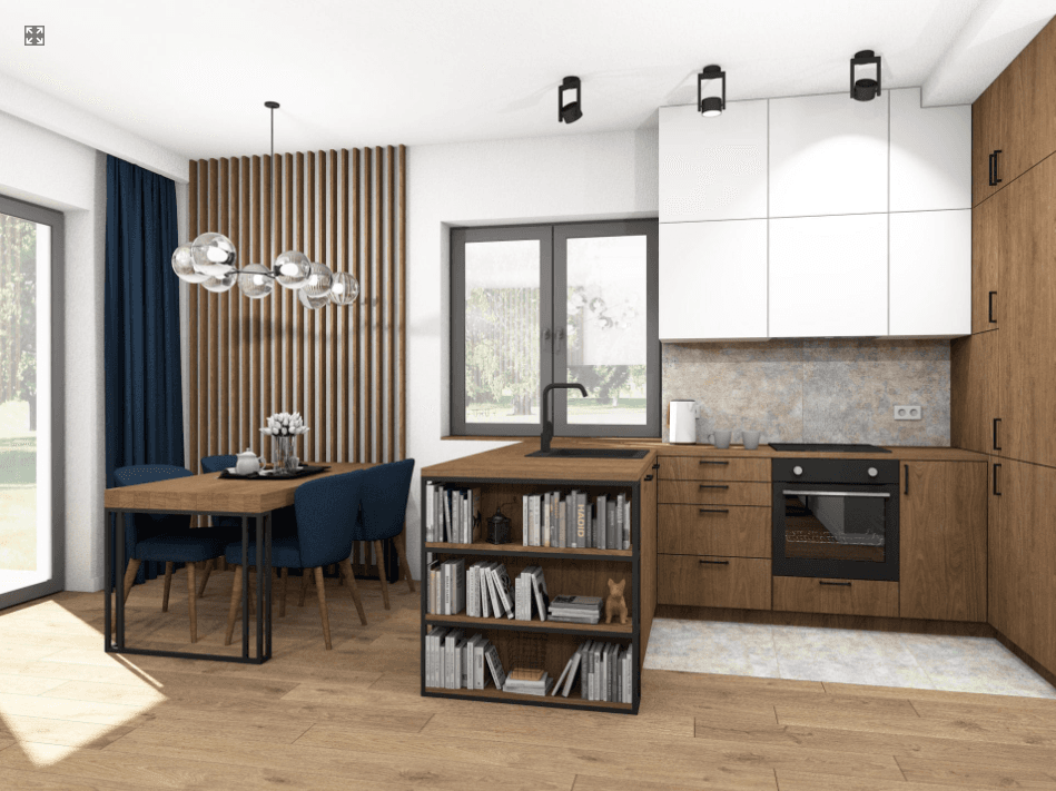 Wizualizacja kuchni i jadalni w projekcie domu Eco 16