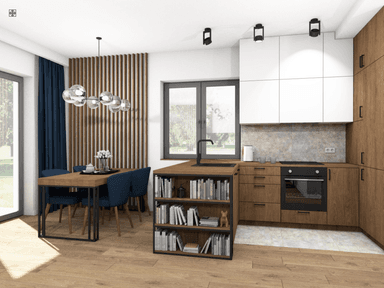 Wizualizacja kuchni i jadalni w projekcie domu Eco 16