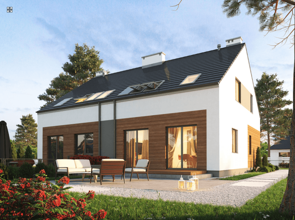 Wizualizacja ogrodowa domu w zabudowie bliźniak eco 16