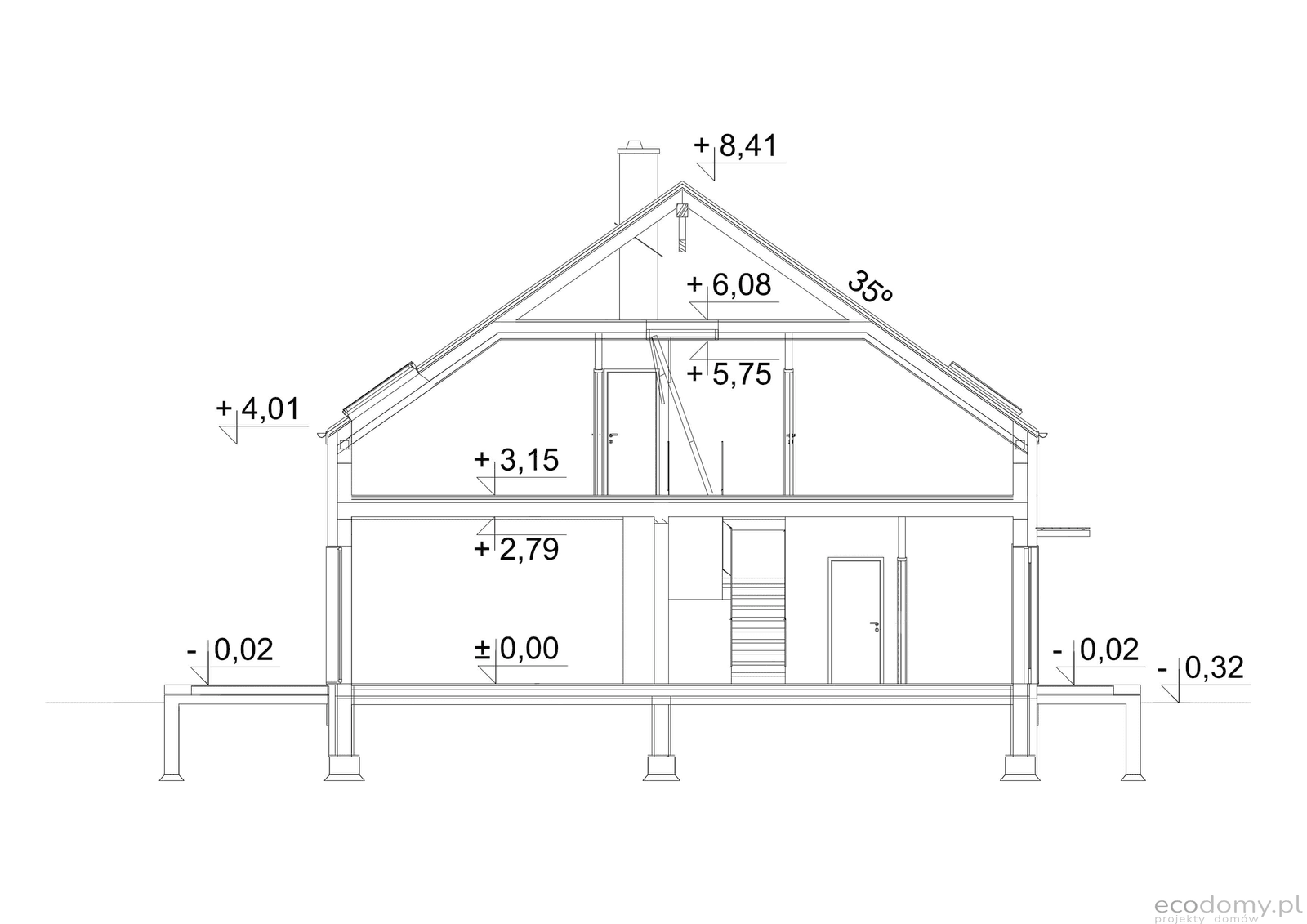 Przekrój w proejkcie domu Eco 17