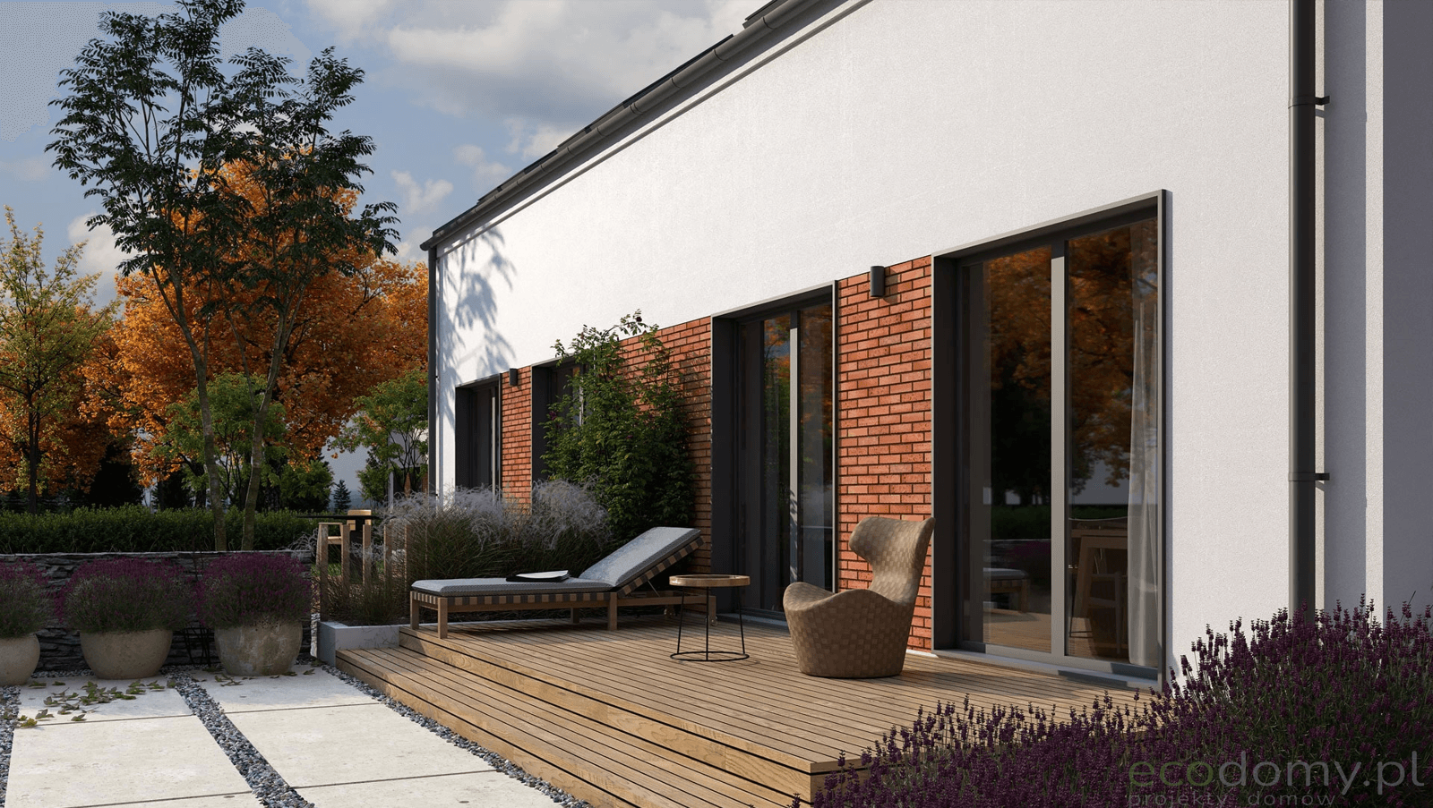 Porjekt bliźniaka w stlu nowoczesnym parterowego z poddaszem Eco 17