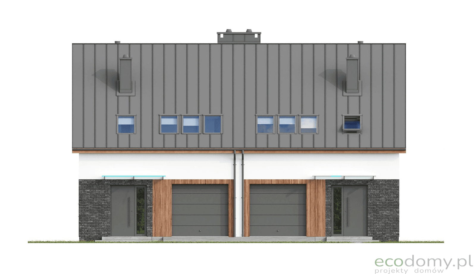 Elewacja frontowa projektu domu w zabudowie bliźniaczej Eco 19