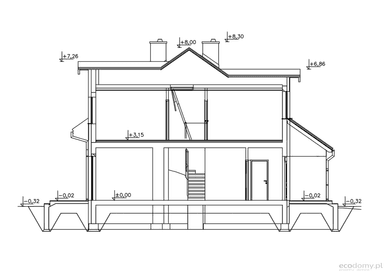 Przekrój w projekcie domu w zabudowie bliźniaczej Eco 21