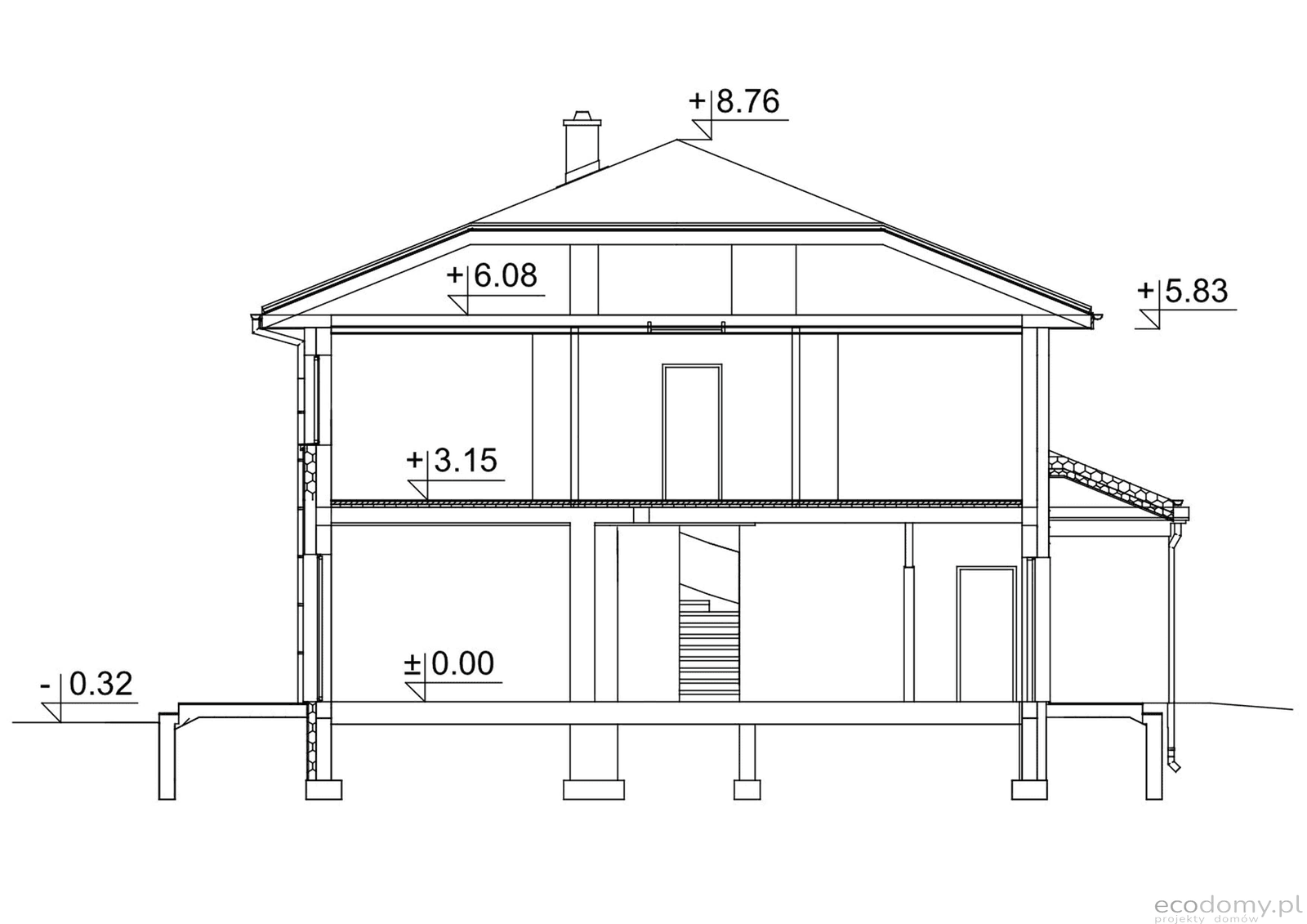 Przekrój w projekcie domu Eco 22