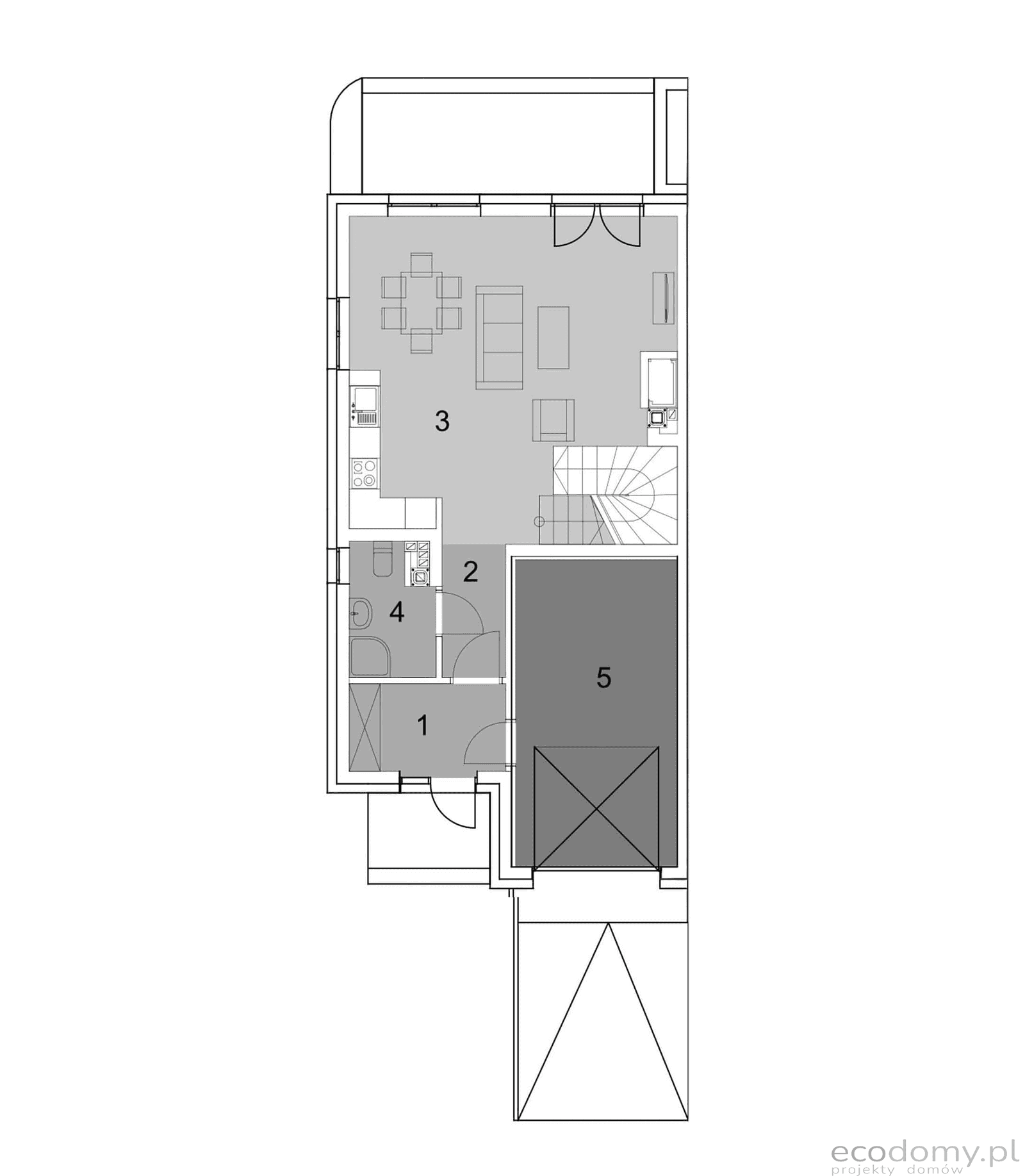 Rzut parteru w projekcie domu Eco 22