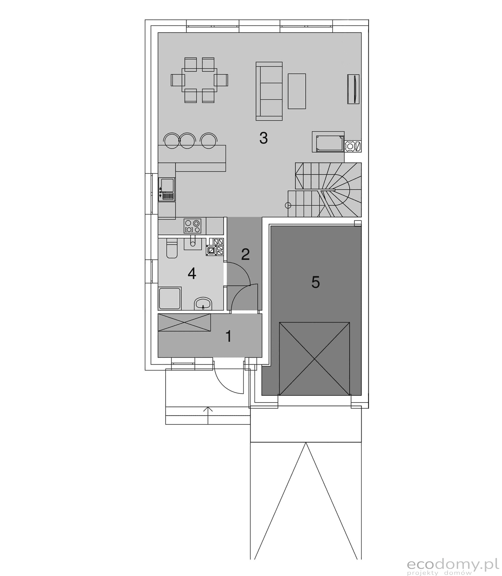 Rzut parteru w projekcie gotowym Eco 23