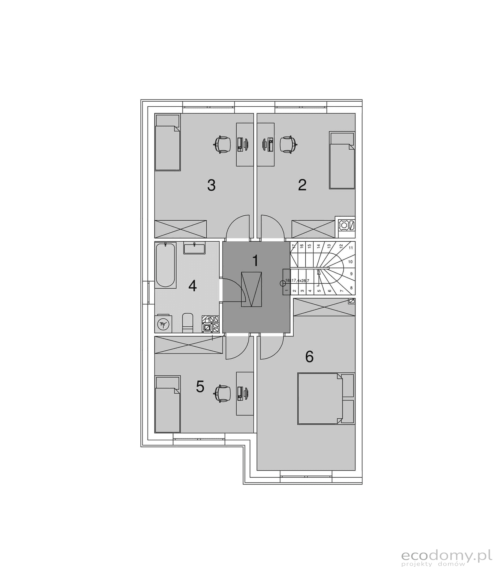 Rzut poddasza w projekcie domu Eco 23