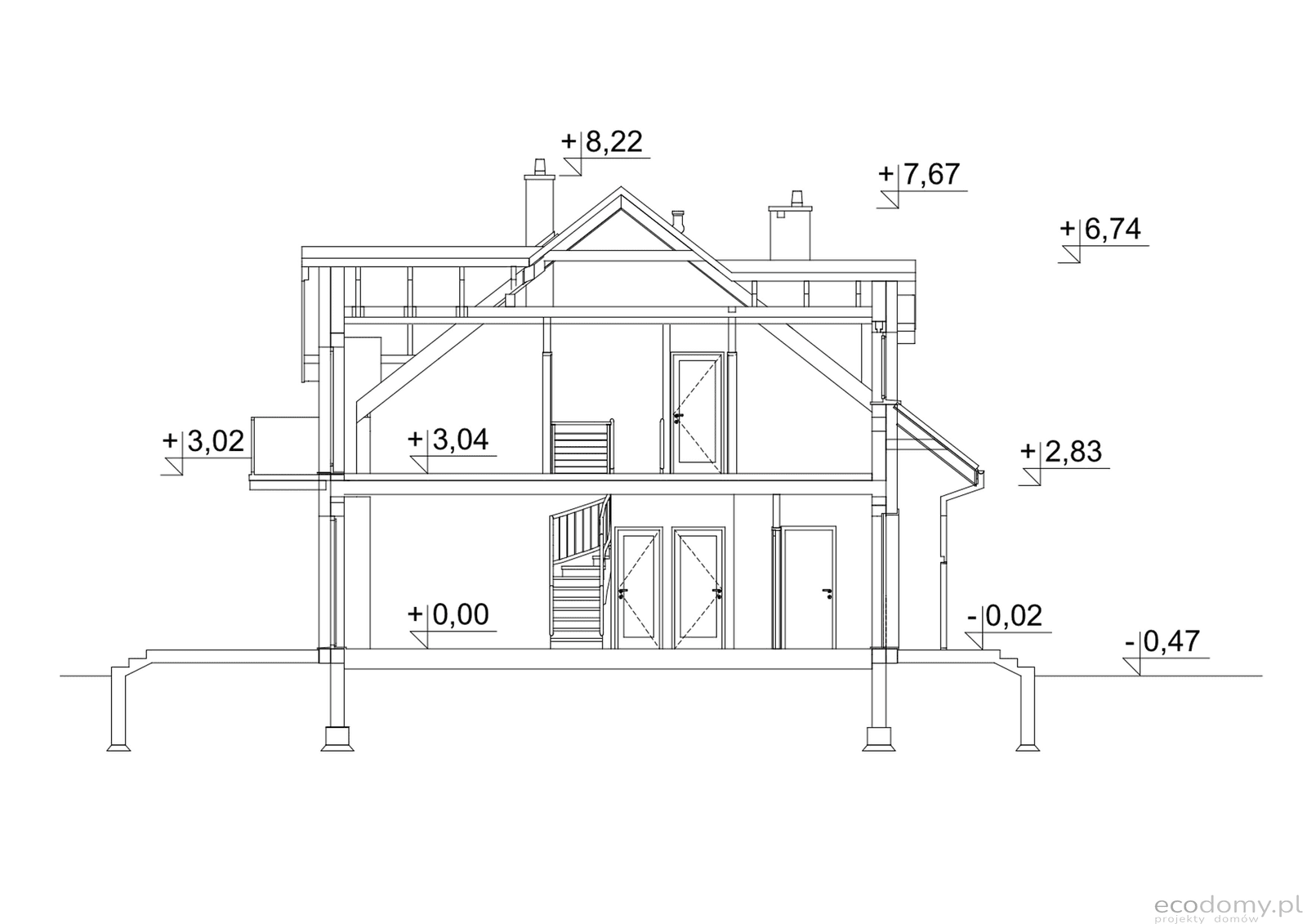 Przekrój w projekcie domu Eco 25