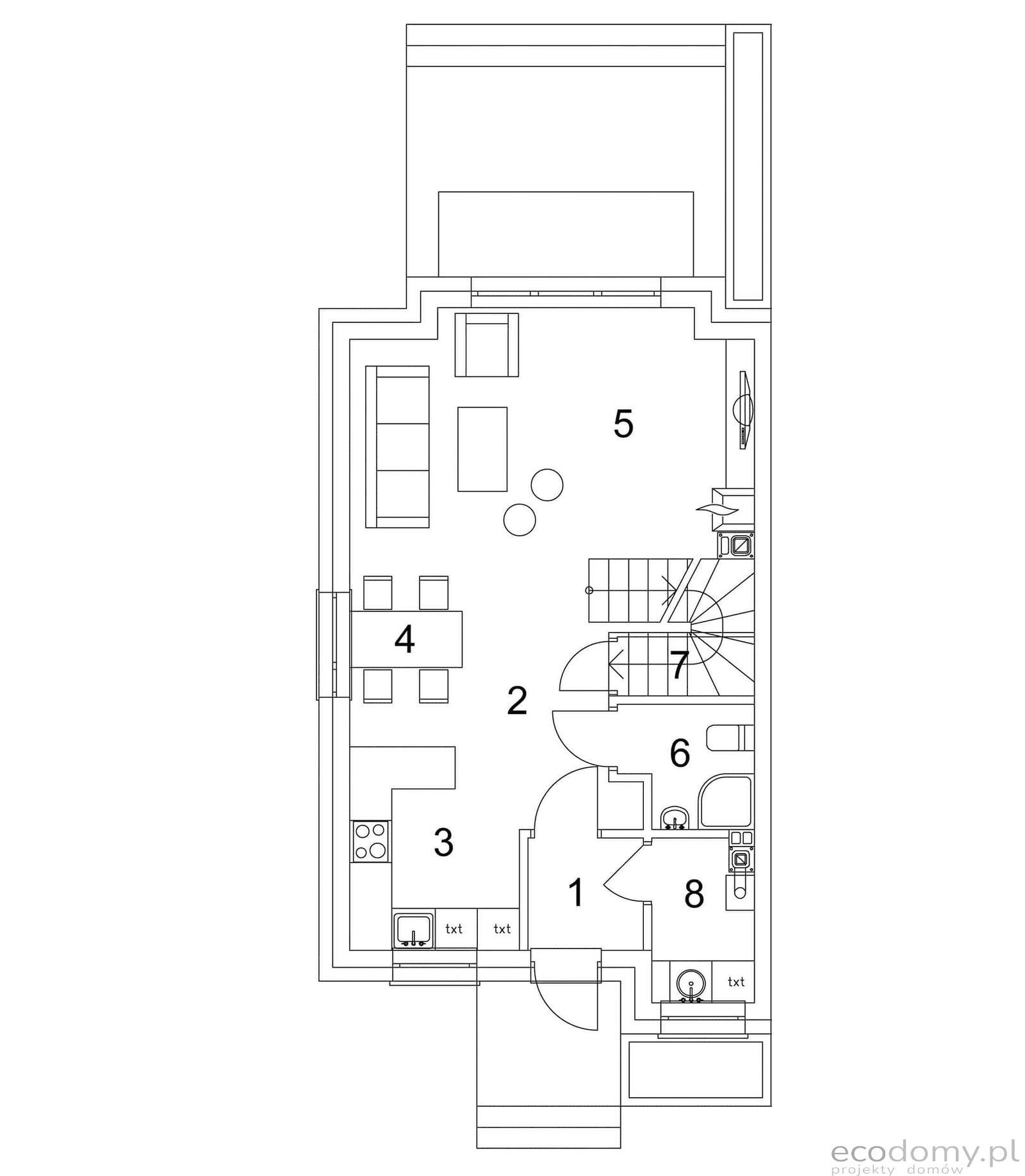 Rzut parteru w proejkcie domu Eco 25