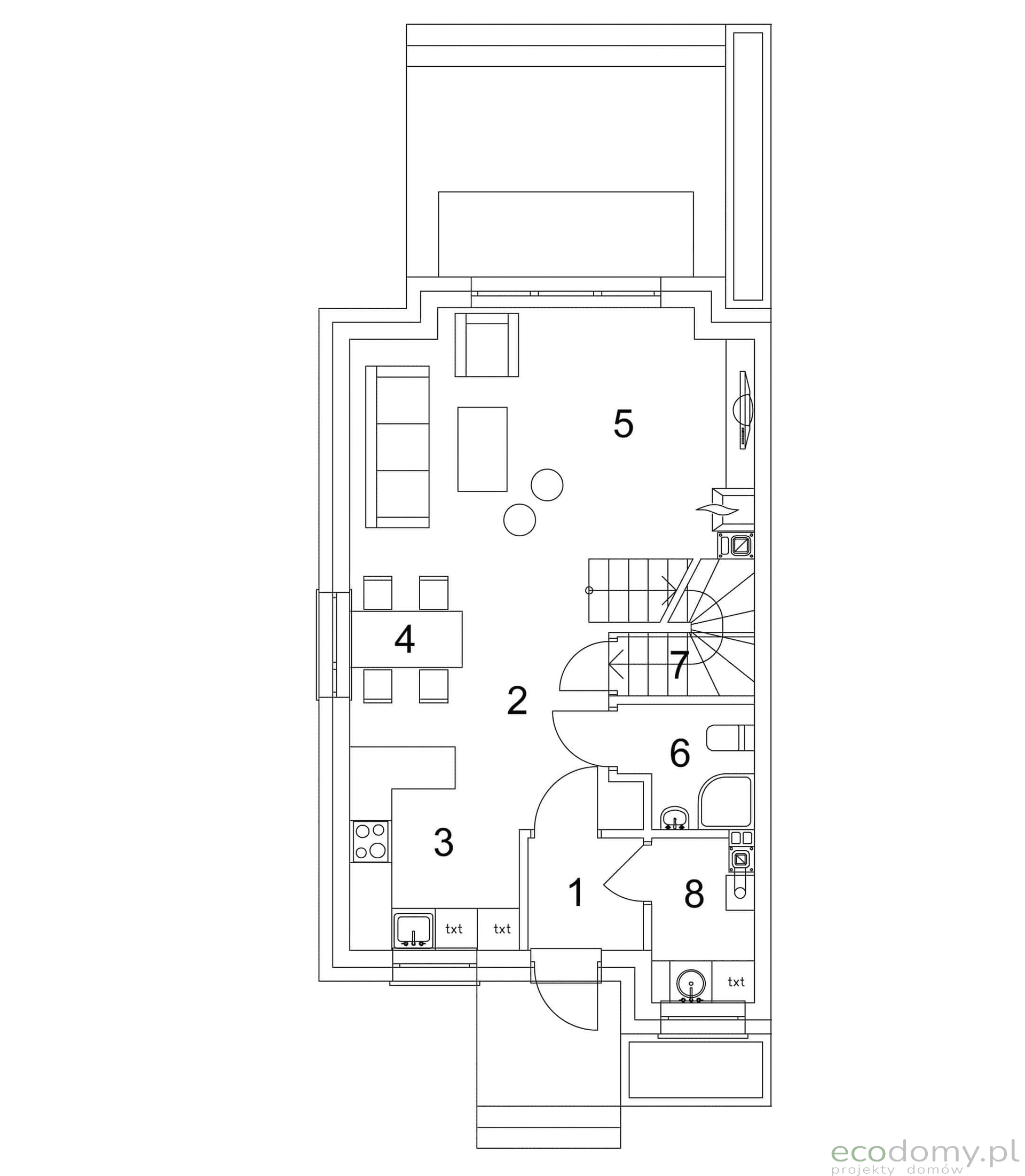 Rzut parteru w proejkcie domu Eco 25