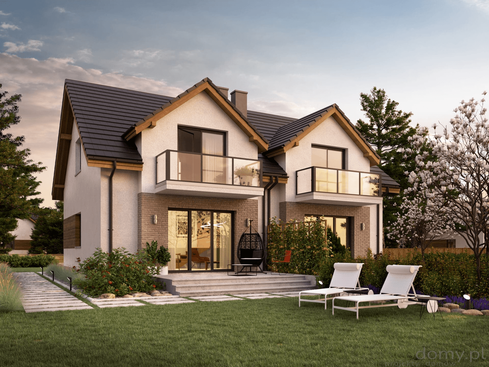 Widok na ogrodową elewację w projekcie domu Eco 25