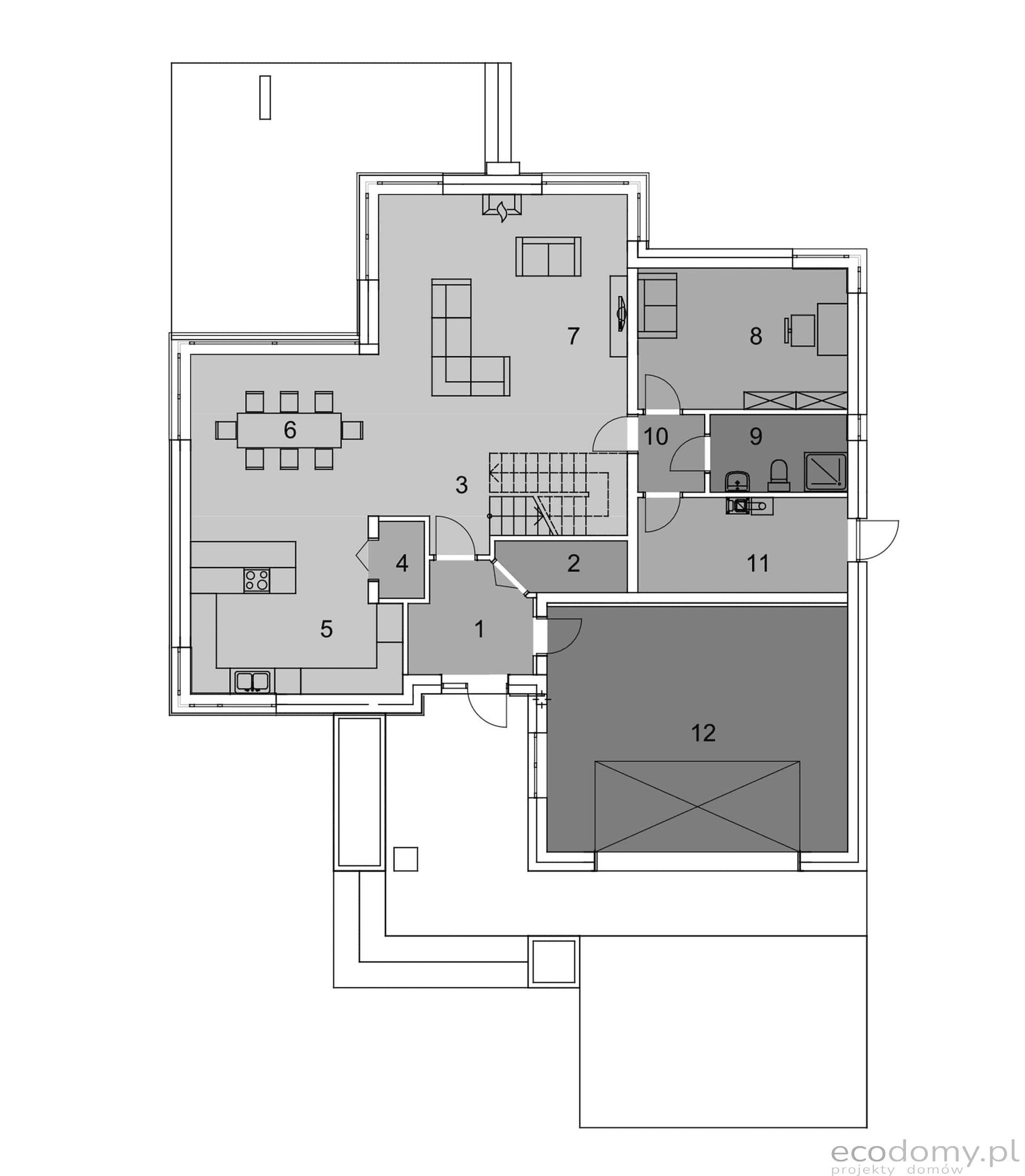 Rzut parteru w w projekcie domu Eco 27