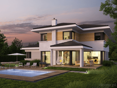 Piękna wizualizacja i widok na możliwości zabudowy podcienia w proejkcie domu Eco 27