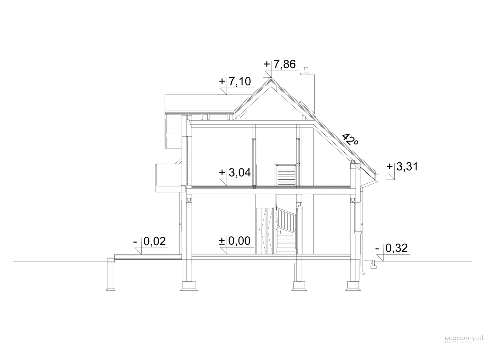 Przekrój w projekcie domu Eco 28