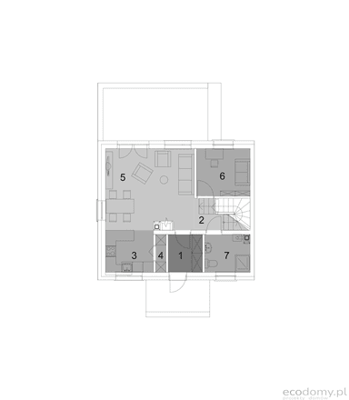 Rzut parteru w projekcie domu Eco 28