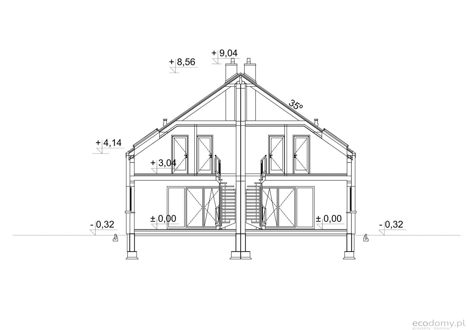 Przekrój w projekcie domu Eco 29