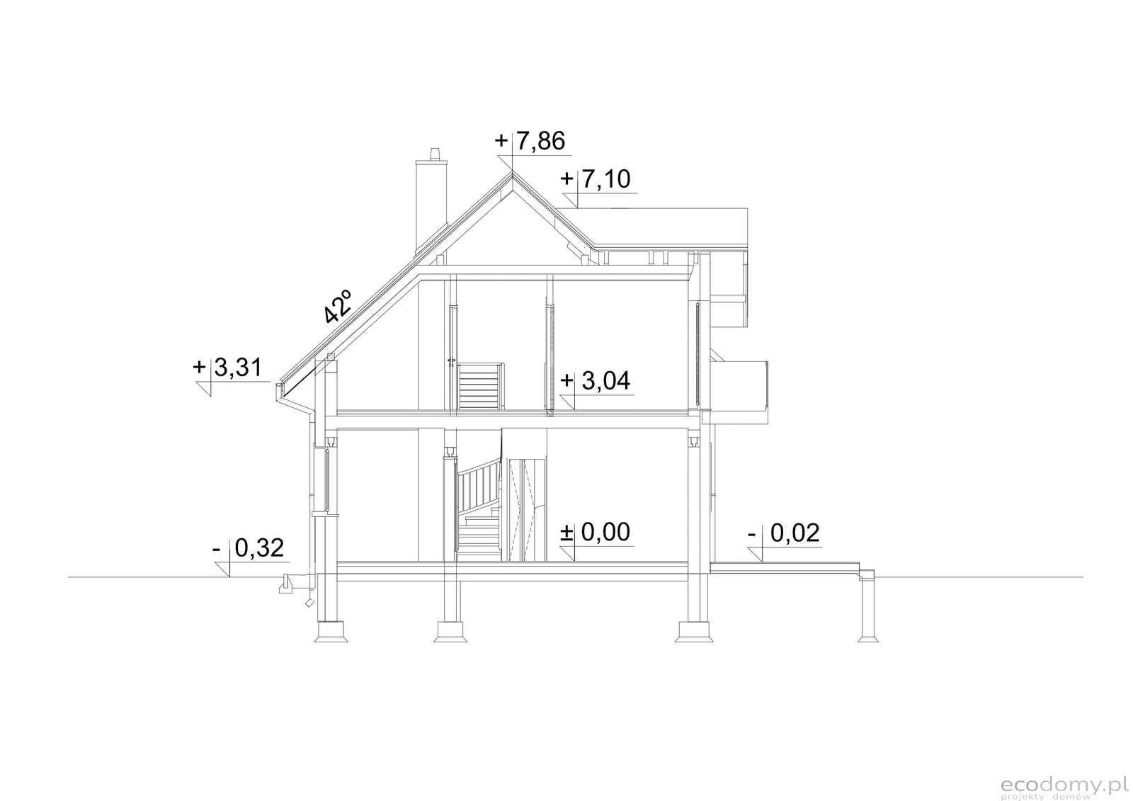 Przekrój w projekcie domu Eco 30
