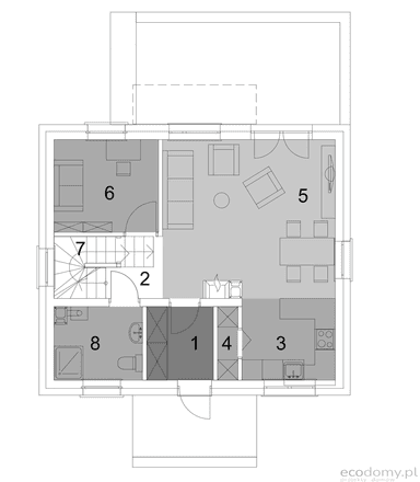 Rzut parteru w projekcie domu Eco 30
