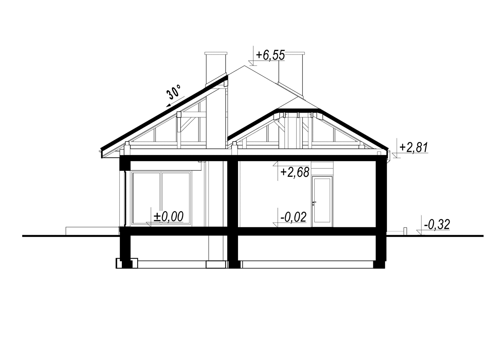 Przekrój w projekcie domu Eco 31