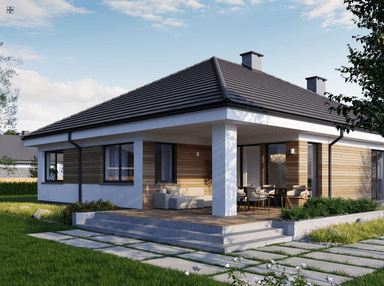 Widok na taras i podcień w projekcie domu Eco 33